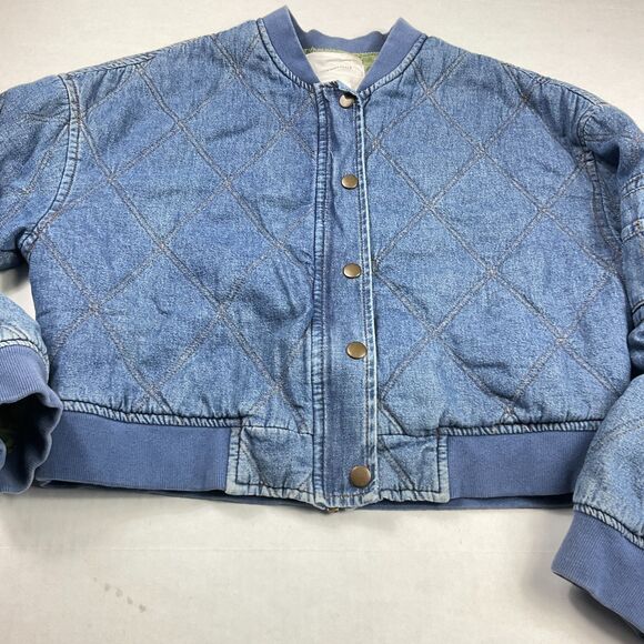 Anthropologie Quilted Denim Bomber Jacket Boho Western Casual Cropped Coat S - Picture 2 of 12